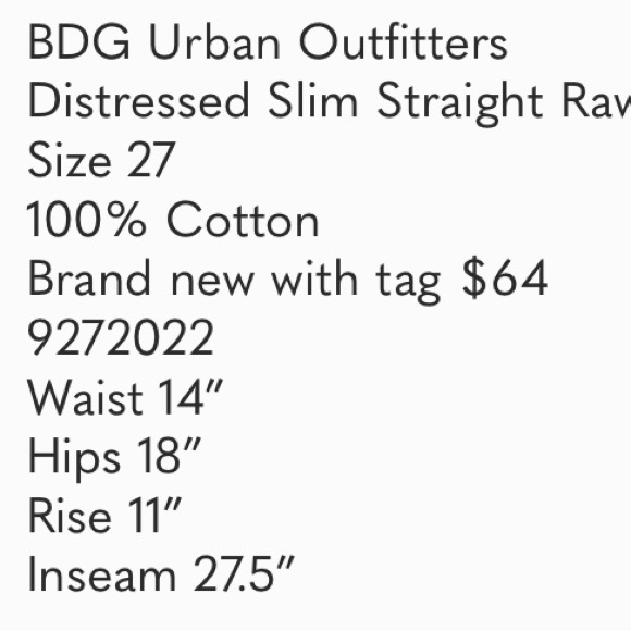 BDG Urban Outfitters Distressed Slim Straight Raw Edge Jeans Size 27 - Picture 4 of 4